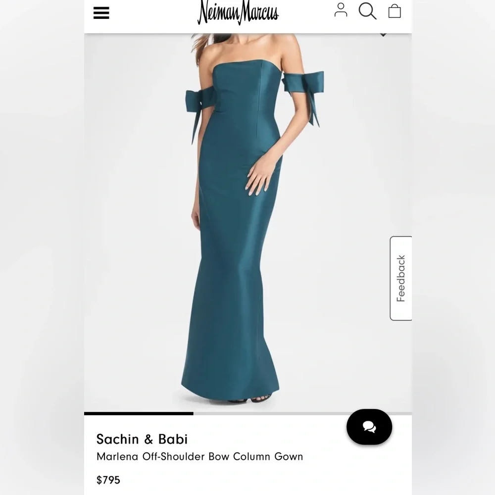 Sachin & Babi Marlena Off-Shoulder Bow Column Gown 6 NWT - Picture 3 of 4